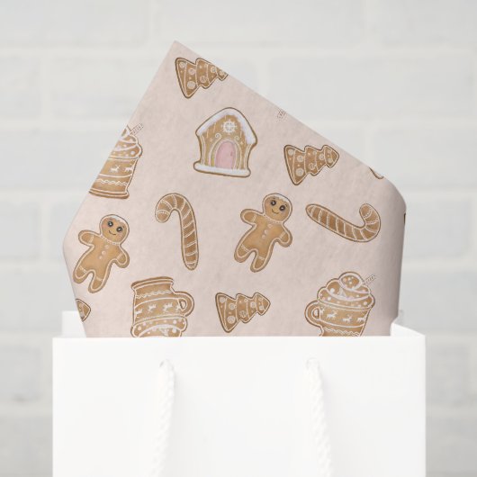 Papier Mousseline fête Noël pain d'épices biscuit motif (Sac cadeau)