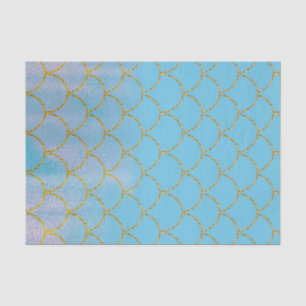 Papier Mousseline Fête Sirène avec Reflet Irridescent Bleu et Or