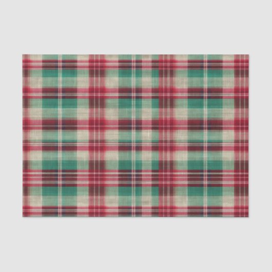 Papier Mousseline Fêtes Crème Rouge Vert Trappe Plaid (Recto)