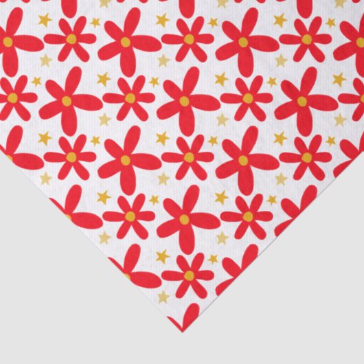 Papier Mousseline Fêtes de Noël Rouge Floral Dessiné À La Main (Détail)