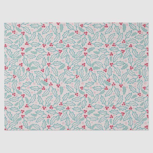 Papier Mousseline Feu de Noël à la main Baies blanches rouges vertes (Recto)