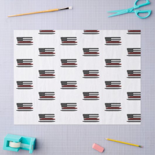 Papier Mousseline Feu de pompier mince ligne rouge Secourir drapeau  (Artisanat)