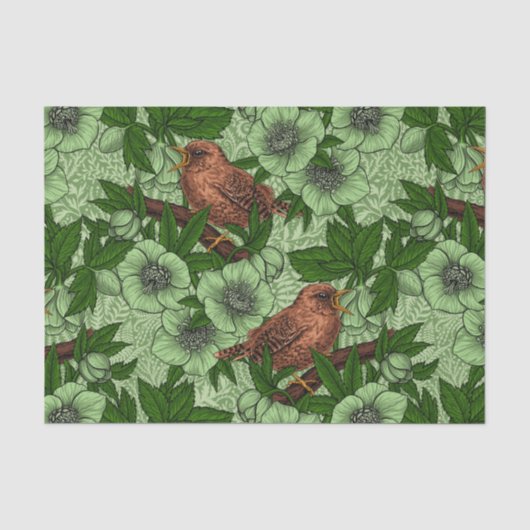 Papier Mousseline Feu et hellebore, vert clair (Recto)