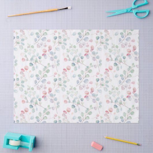 Papier Mousseline Feuillage coloré d'eucalyptus  (Artisanat)