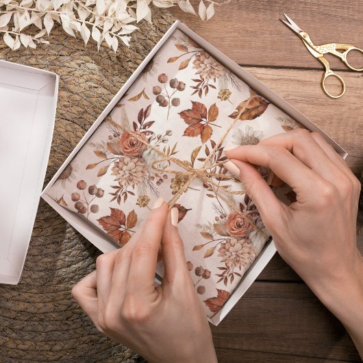 Papier Mousseline Feuillage de automne floral en terre cuite rouille