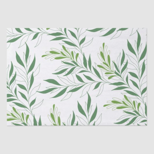 Papier Mousseline Feuillage De Verdure Motif Élégant Vert Et Blanc (Recto)