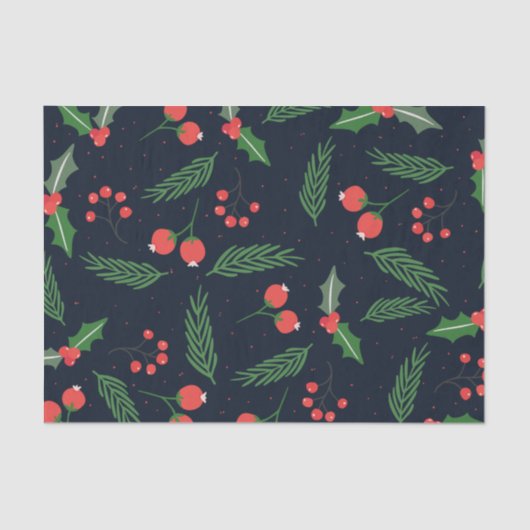 Papier Mousseline Feuillage d'hiver de la Pine aux Berries Holly (Recto)