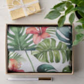 Papier Mousseline Feuillage Exotique Aquarelle Tropicale Et Fleurs (Cadeau)