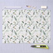 Papier Mousseline Feuillage Vert Feuilles Dorées (Artisanat)