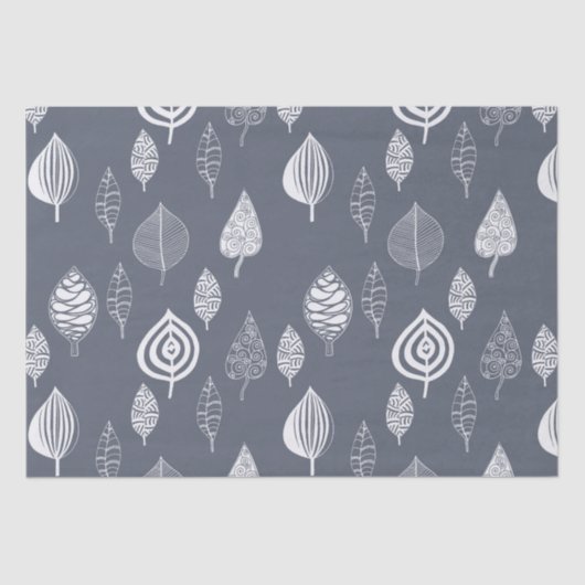 Papier Mousseline Feuille bleu et blanc (Recto)