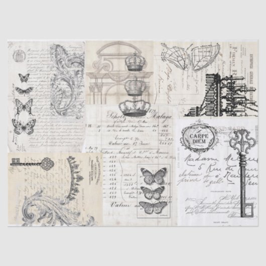 Papier Mousseline Feuille de Decoupage de collage d'éphémères (Recto)