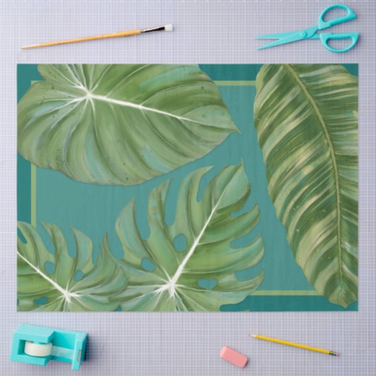 Papier Mousseline Feuille de jungle tropicale Turquoise Découpage bl (Artisanat)