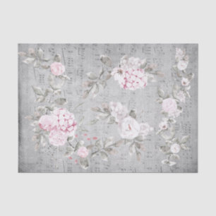 Papier Mousseline feuille de musique florale rose grise