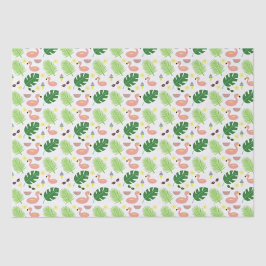 Papier Mousseline Feuille de palmier  Flamants roses roses Motif (Recto)