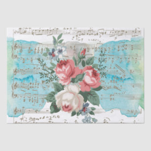 Papier Mousseline Feuille d'eau rose rose bleu Musique Vintage