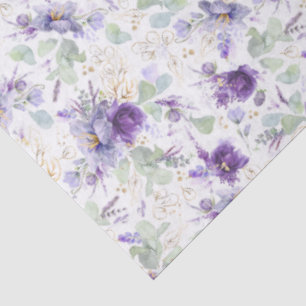 Papier Mousseline Feuille d'Or Botanique Florale Violet Pastel Délic