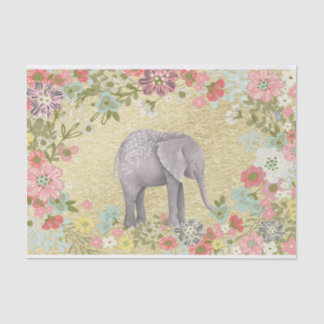 Papier Mousseline Feuille d'or florale de cadre d'éléphant chic