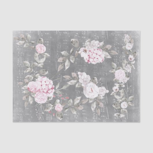 Papier Mousseline feuille grise de musique florale rose (Recto)