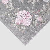 Papier Mousseline feuille grise de musique florale rose (Détail)