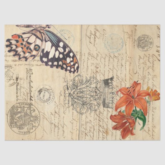Papier Mousseline Feuille laissée par papillon de Boho Decoupage (Recto)