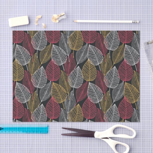Papier Mousseline Feuille squelette moderne Motif d'automne (Artisanat)