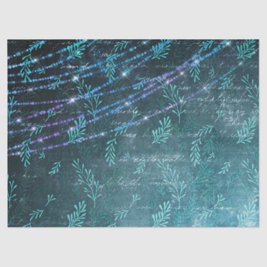 Papier Mousseline Feuilles Abstraits et lumières à cordes en vert (Recto)