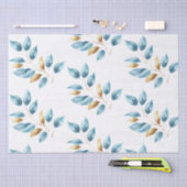Papier Mousseline Feuilles Aqua Blue Gold (Artisanat)