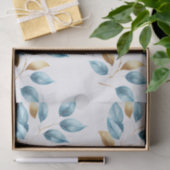 Papier Mousseline Feuilles Aqua Blue Gold (Cadeau)