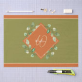 Papier Mousseline Feuilles automnales orange et vert monogramme (Artisanat)