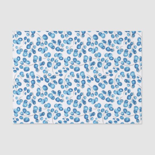 Papier Mousseline Feuilles bleus de la Marine sur blanc (Recto)