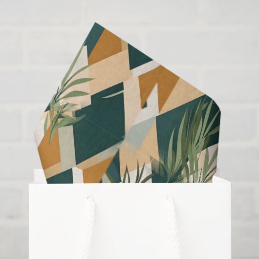 Papier Mousseline Feuilles Boho et Formes Géométriques (Sac cadeau)