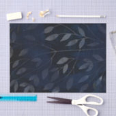 Papier Mousseline Feuilles botaniques bleu foncé Mariage chic modern (Artisanat)