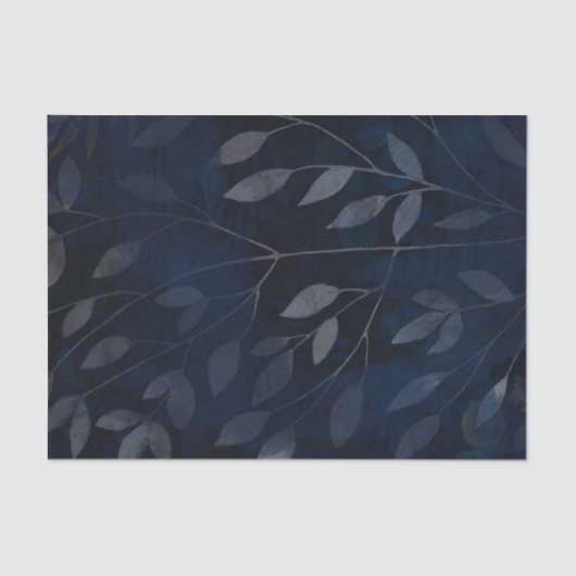 Papier Mousseline Feuilles Botaniques Bleu Foncé Mariage Moderne Chi (Recto)