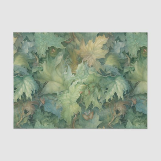 Papier Mousseline Feuilles Botaniques Vertes (Recto)