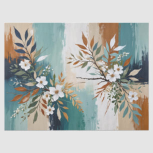 Papier Mousseline Feuilles colorés Floral Abstrait Turquoise bleu ro
