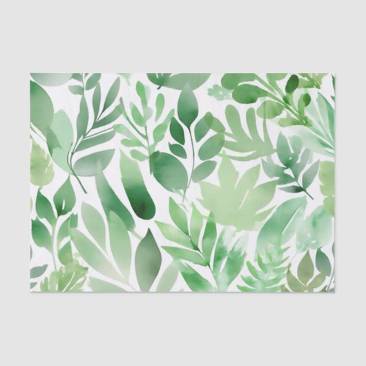 Papier Mousseline Feuilles d'aquarelle verte Sage (Recto)