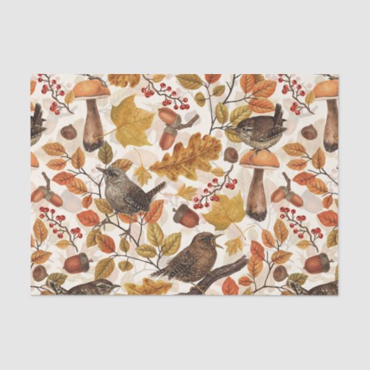 Papier Mousseline Feuilles d'automne, baies, champignons et fleurs (Recto)