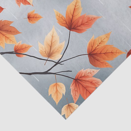 Papier Mousseline Feuilles d'automne douces avec Raindrops (Détail)