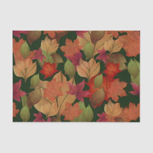 Papier Mousseline Feuilles d'automne en vert (Recto)