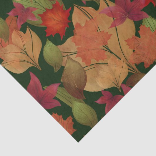Papier Mousseline Feuilles d'automne en vert (Détail)