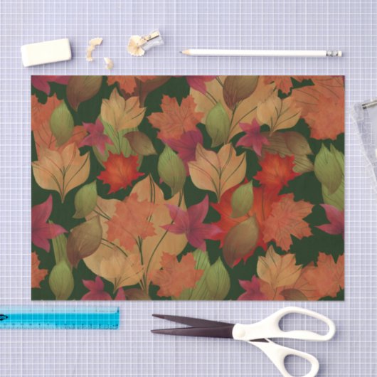 Papier Mousseline Feuilles d'automne en vert (Artisanat)