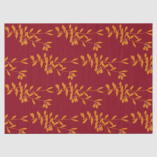 Papier Mousseline Feuilles de branches de silhouette orange sur roug