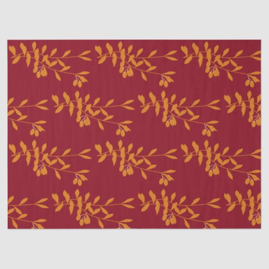 Papier Mousseline Feuilles de branches de silhouette orange sur roug (Recto)