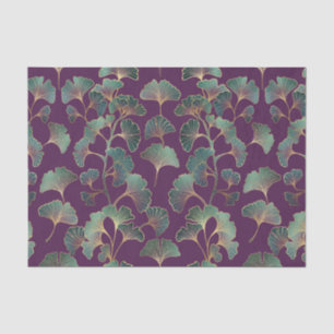 Papier Mousseline Feuilles de Ginkgo Tael de Luxe sur Fond Violet Fo