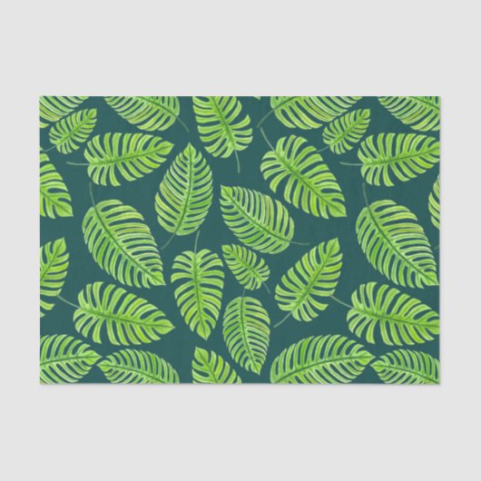 Papier Mousseline Feuilles de Monstera, motif d'aquarelle tropicale (Recto)