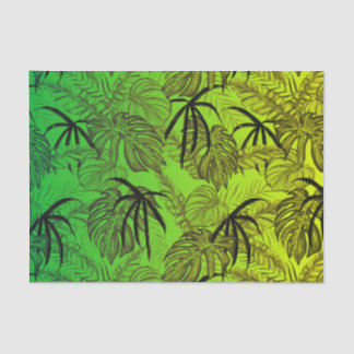 Papier Mousseline Feuilles de palmier jaune et vert motif tropical