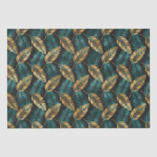 Papier Mousseline Feuilles de palmier sarcelle dorée Motif tropica