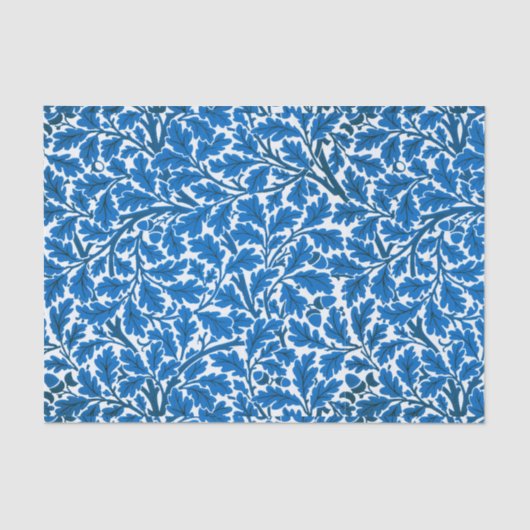 Papier Mousseline Feuilles de William Morris Oak, Bleu et blanc de S (Recto)