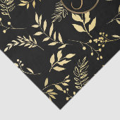 Papier Mousseline Feuilles d'or noir Lettre de monogramme chic initi (Détail)