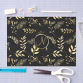Papier Mousseline Feuilles d'or noir Lettre de monogramme chic initi (Artisanat)